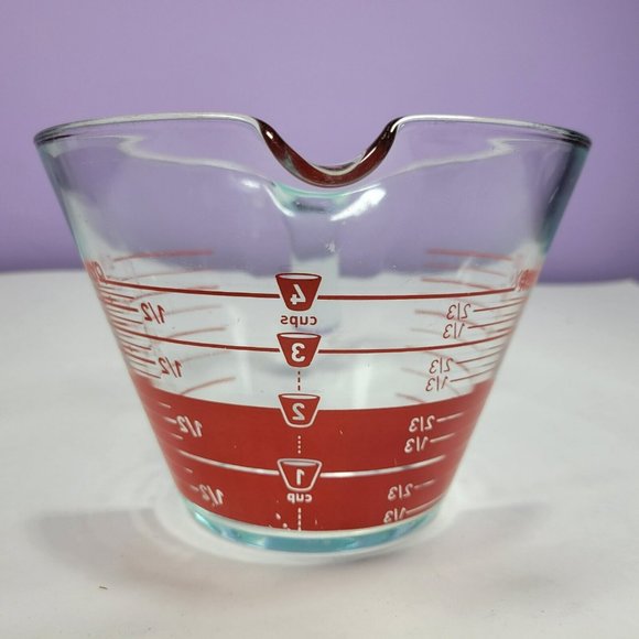 Vtg Pyrex 4-Cup 32oz 1Qt Glass Cone Shape Measuring Cup Red Reverse Letters #11 - Picture 2 of 9